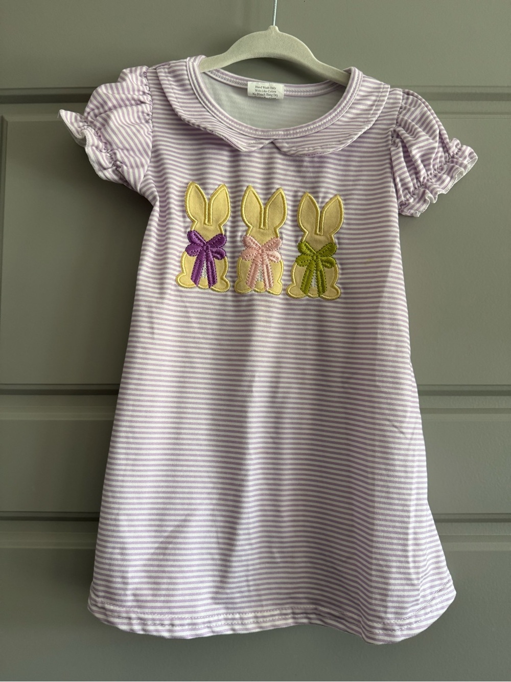 Kids Lavender Stripe Dress with Bunny Appliqués